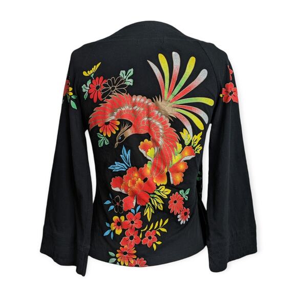 Vintage 90s Y2k Japanese Style Phoenix Print Wrap Top - Picture 1 of 8